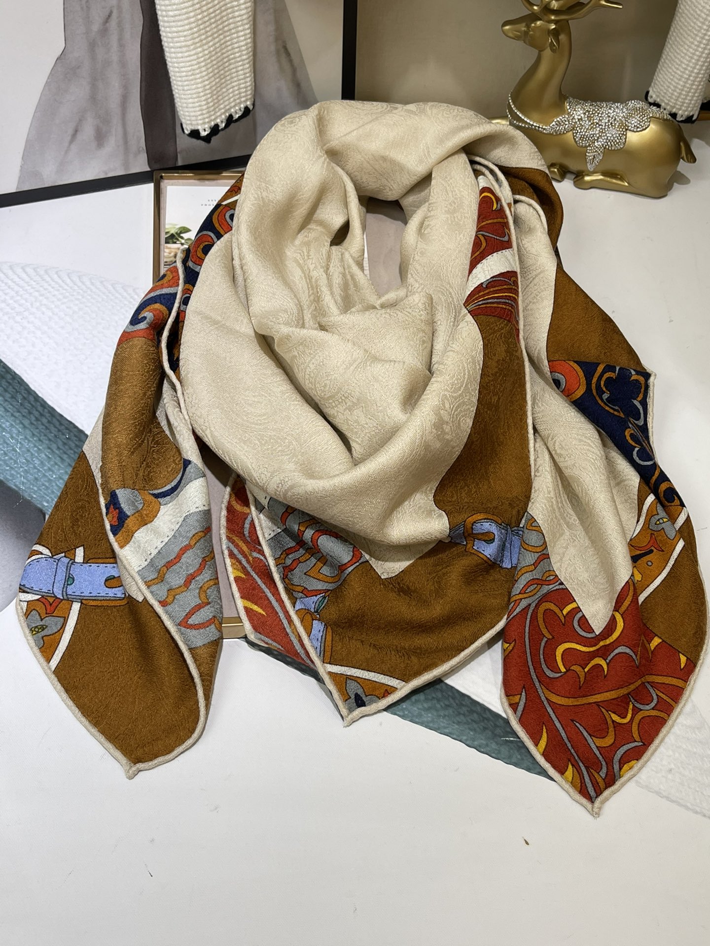 H**mes square towel-140*140cm