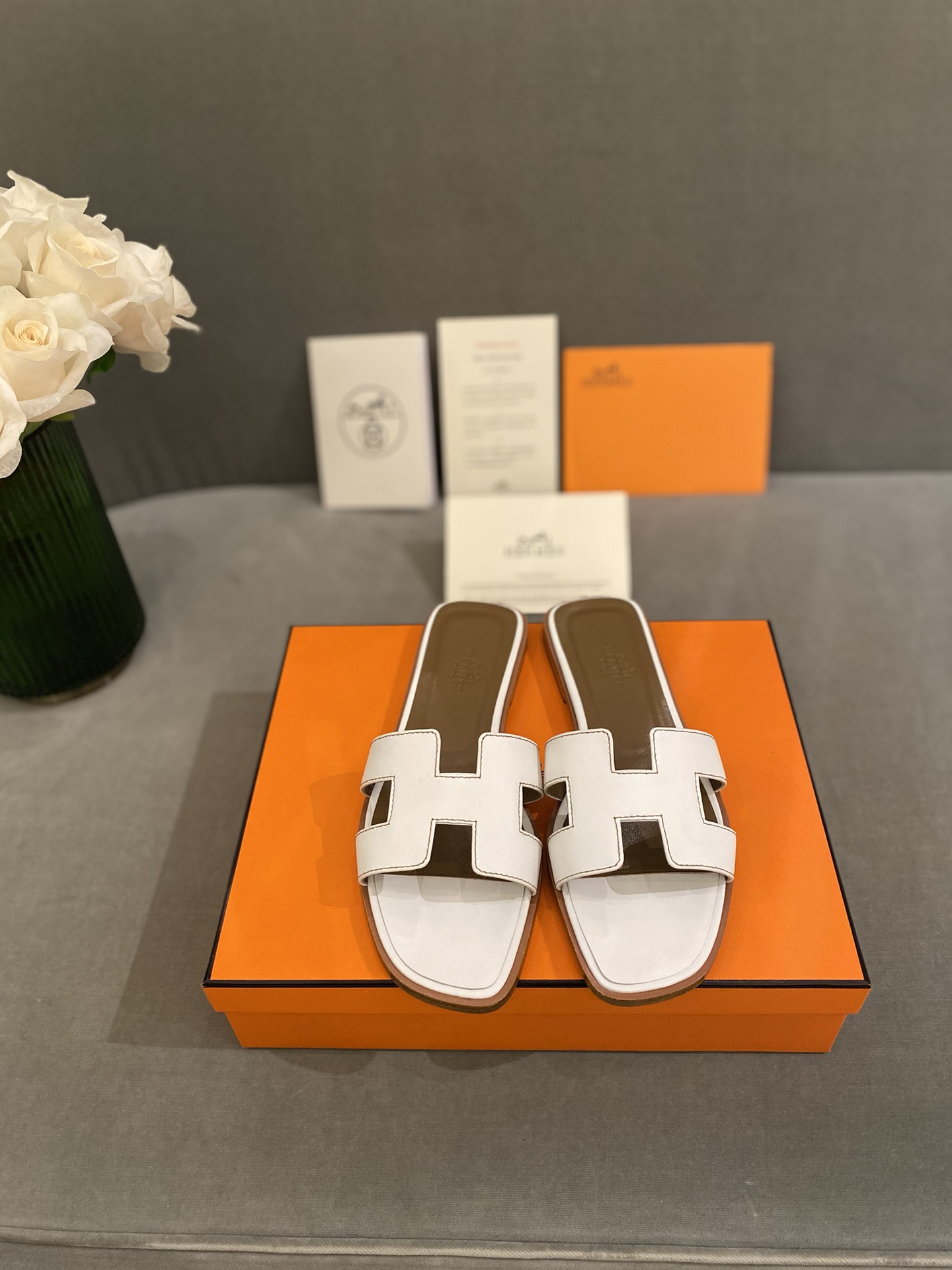 H**mes slippers in smooth leather