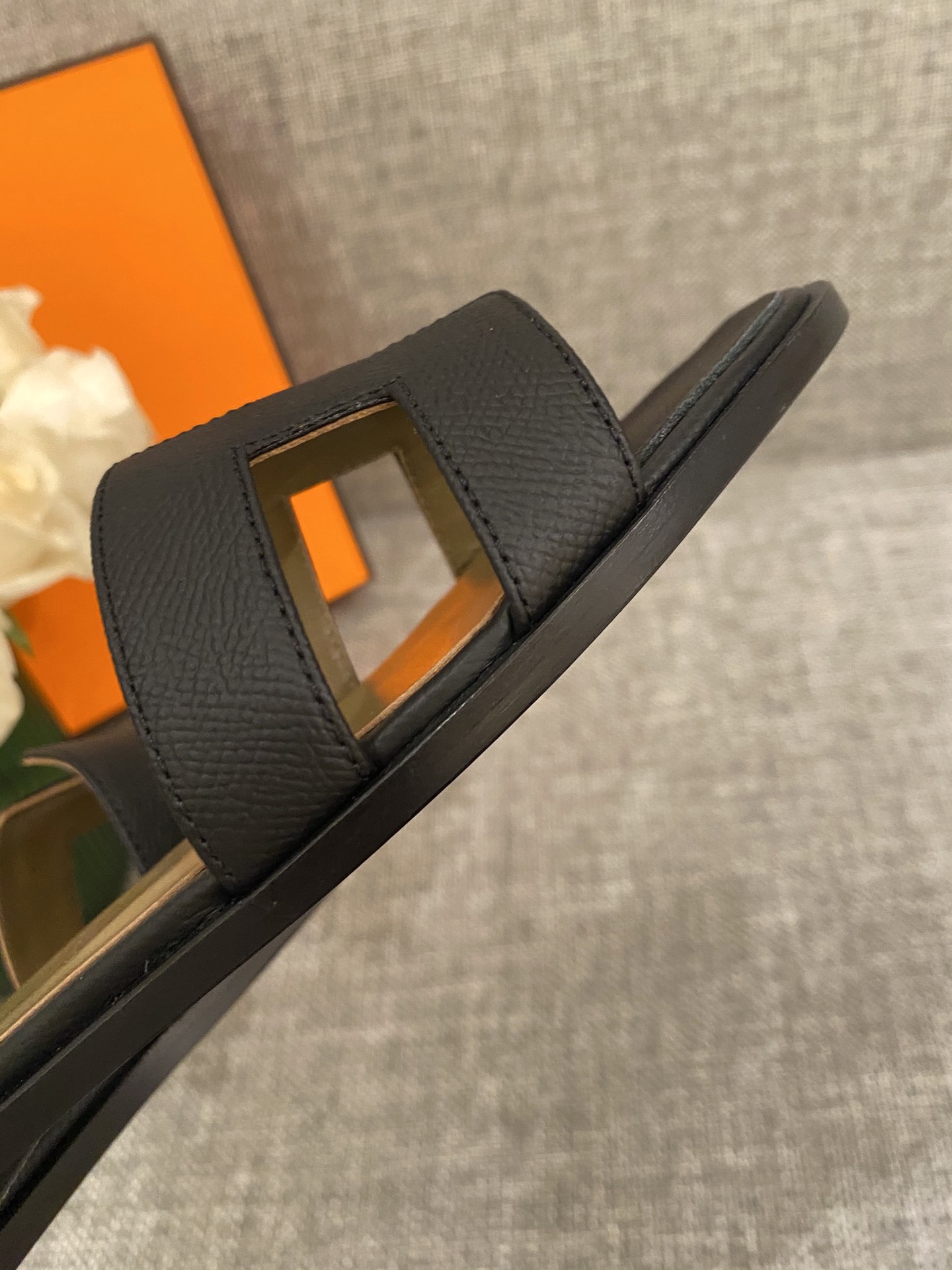 H**mes slippers in caviar leather