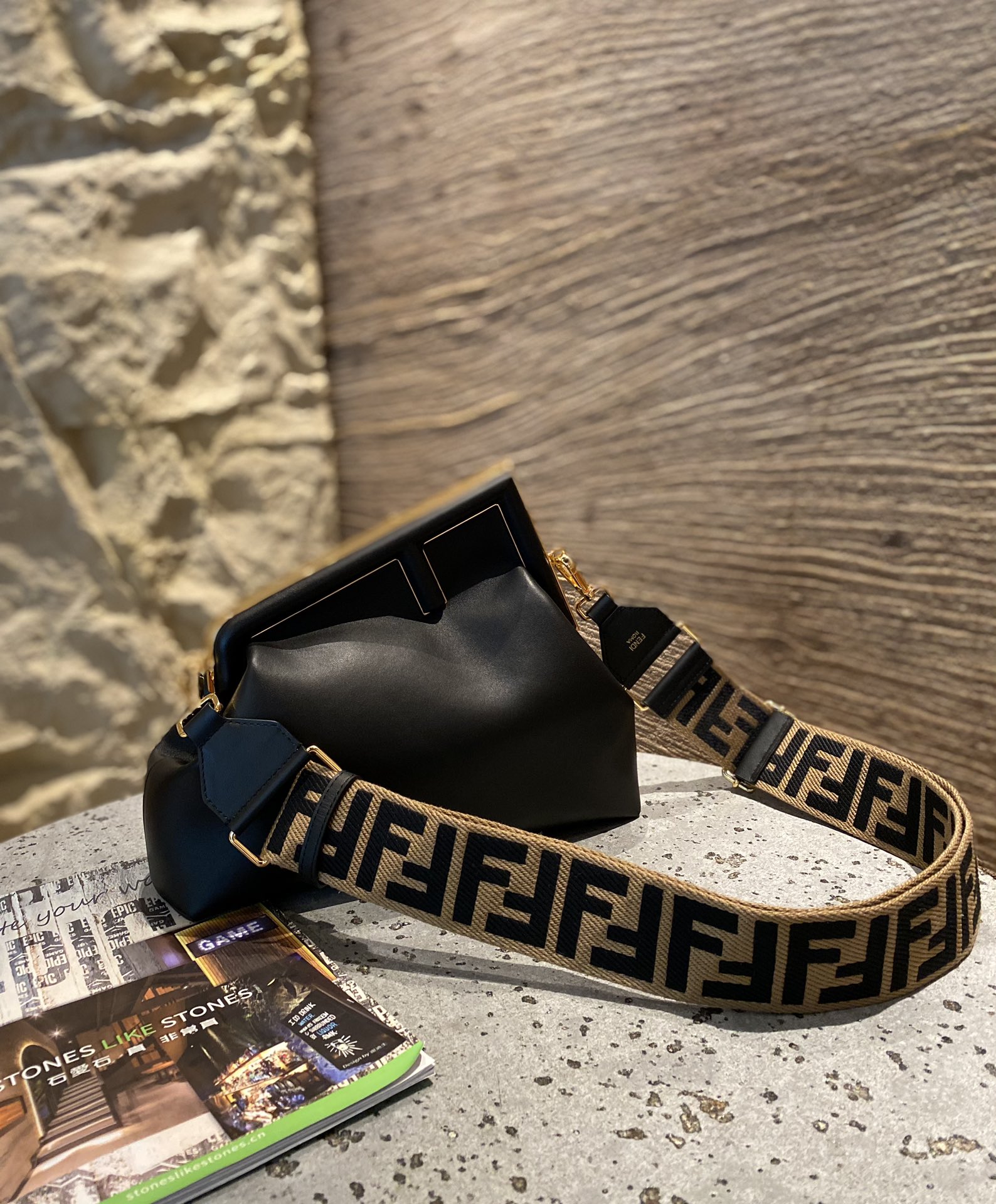 F**di first bag-26*18*9.5/32.5*23.5*15cm(black)