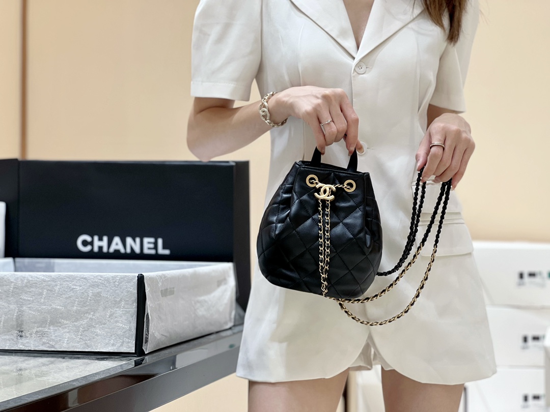 Ch@nel Drawstring Bucket Backpack -16.5*20*11.5CM