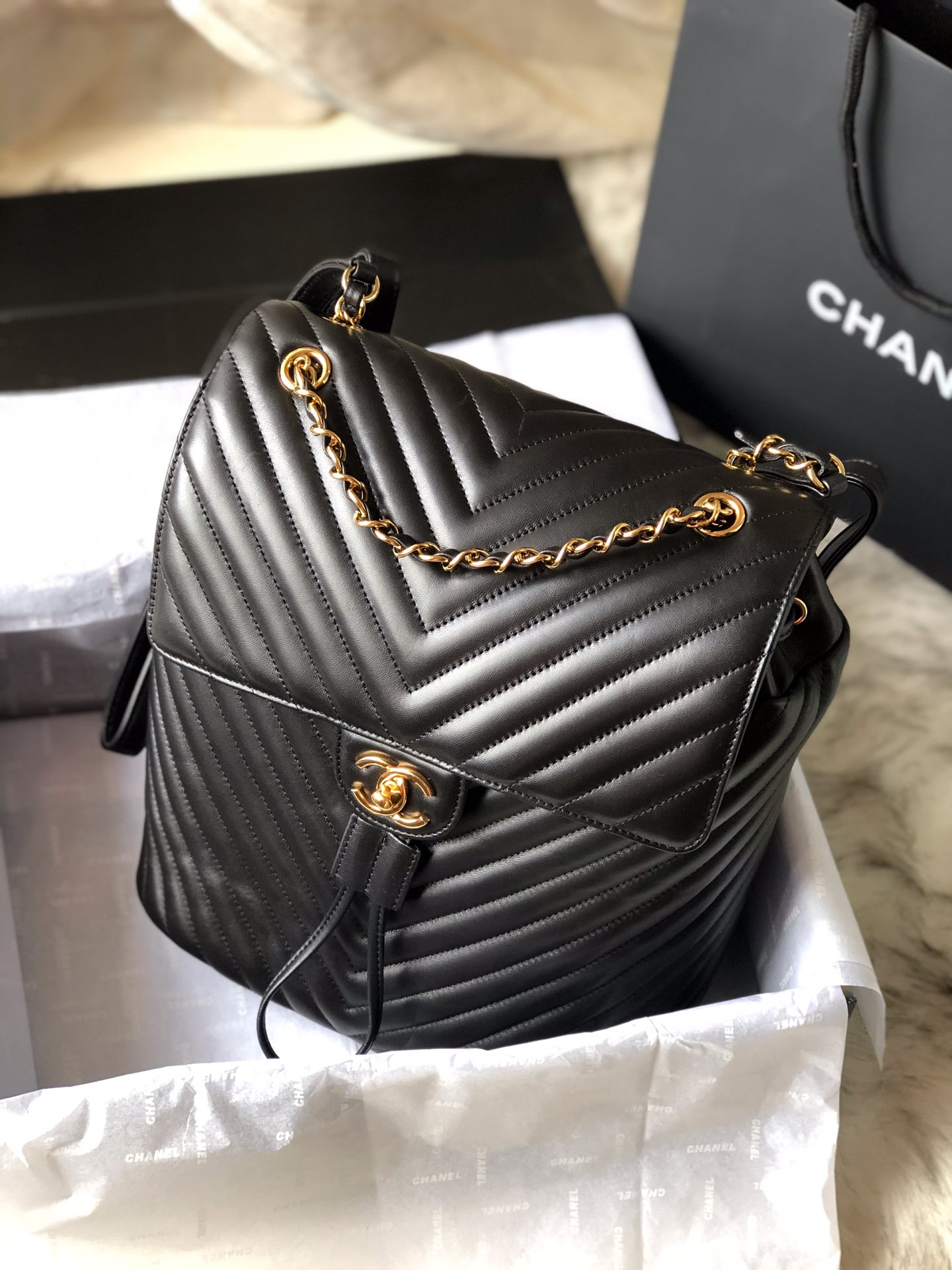 Ch@nel Backpack-Gold Hardware-20*25*10&30*25*15CM