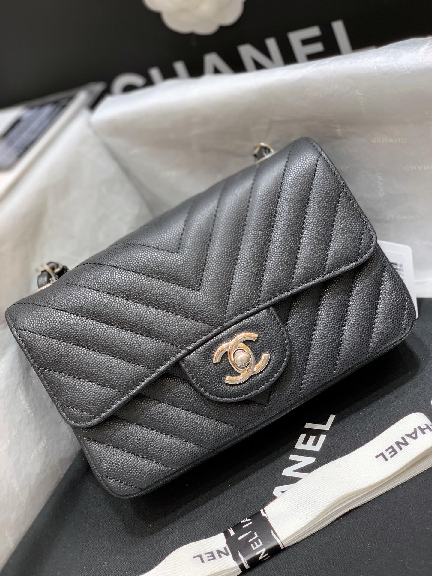 Ch@nel Flap Bag-Caviar-Silver Hardware-20CM