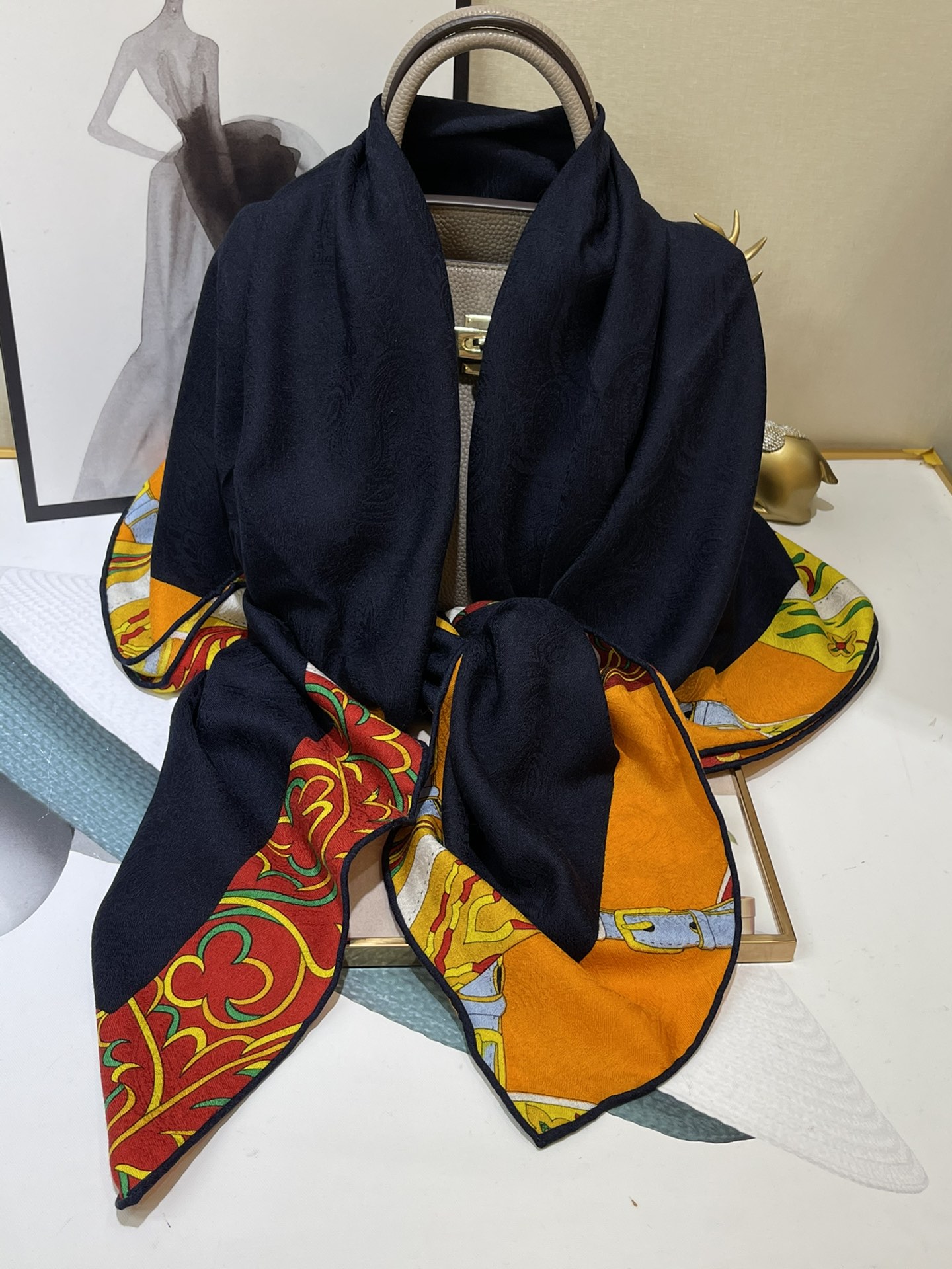 H**mes square towel-140*140cm