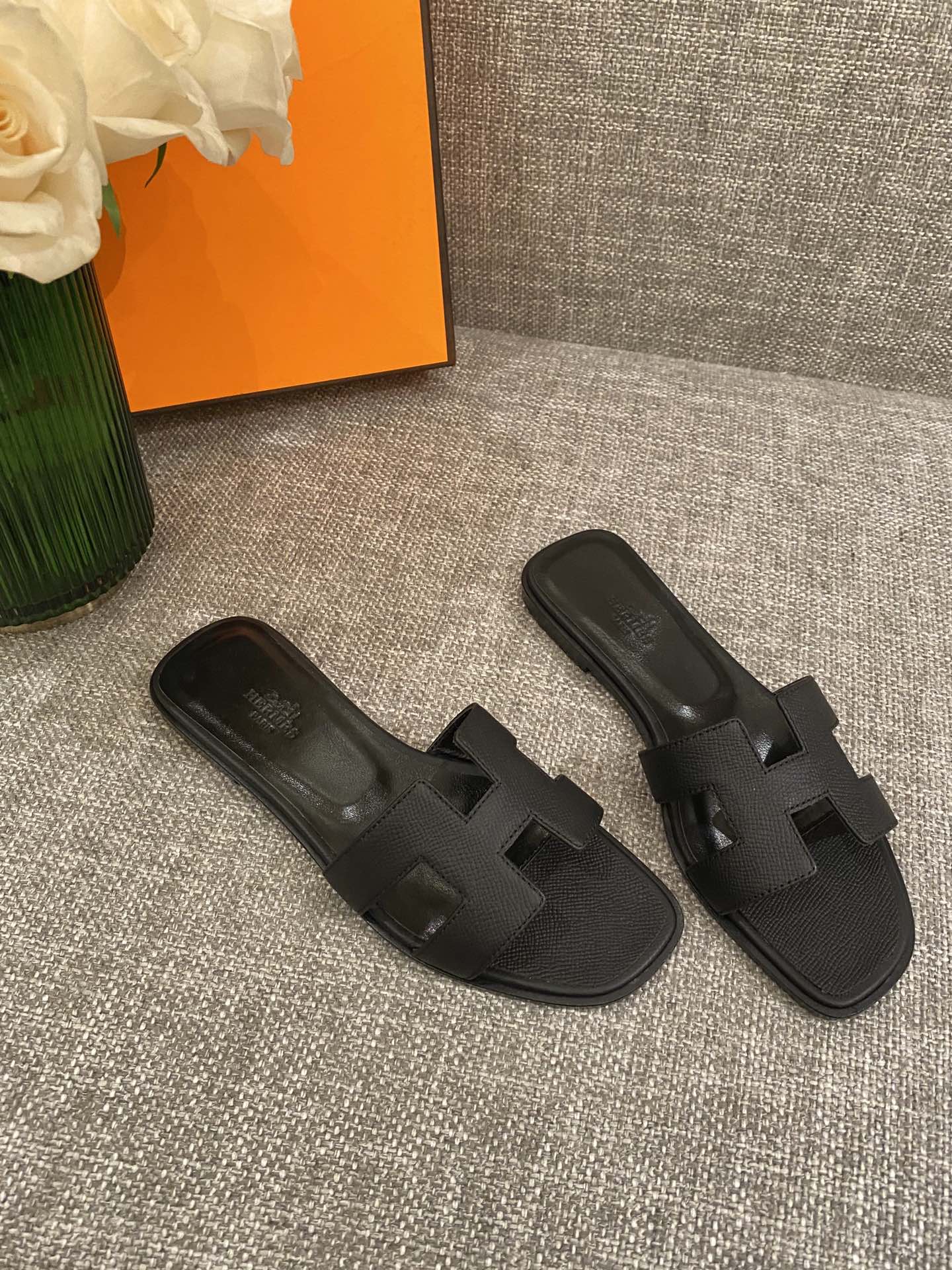 H**mes slippers in caviar leather