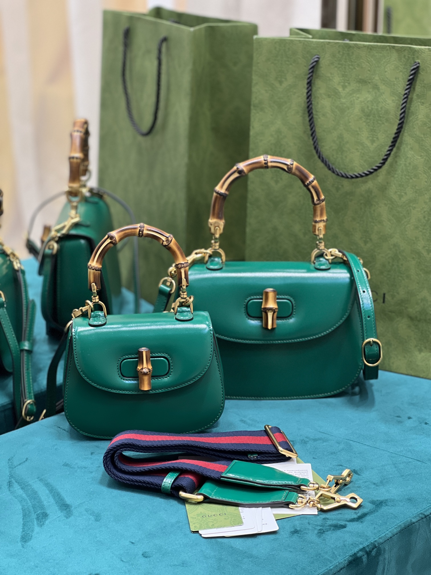 G*u*i top handle bag with bamboo-17*12*7.5&21*15*7cm