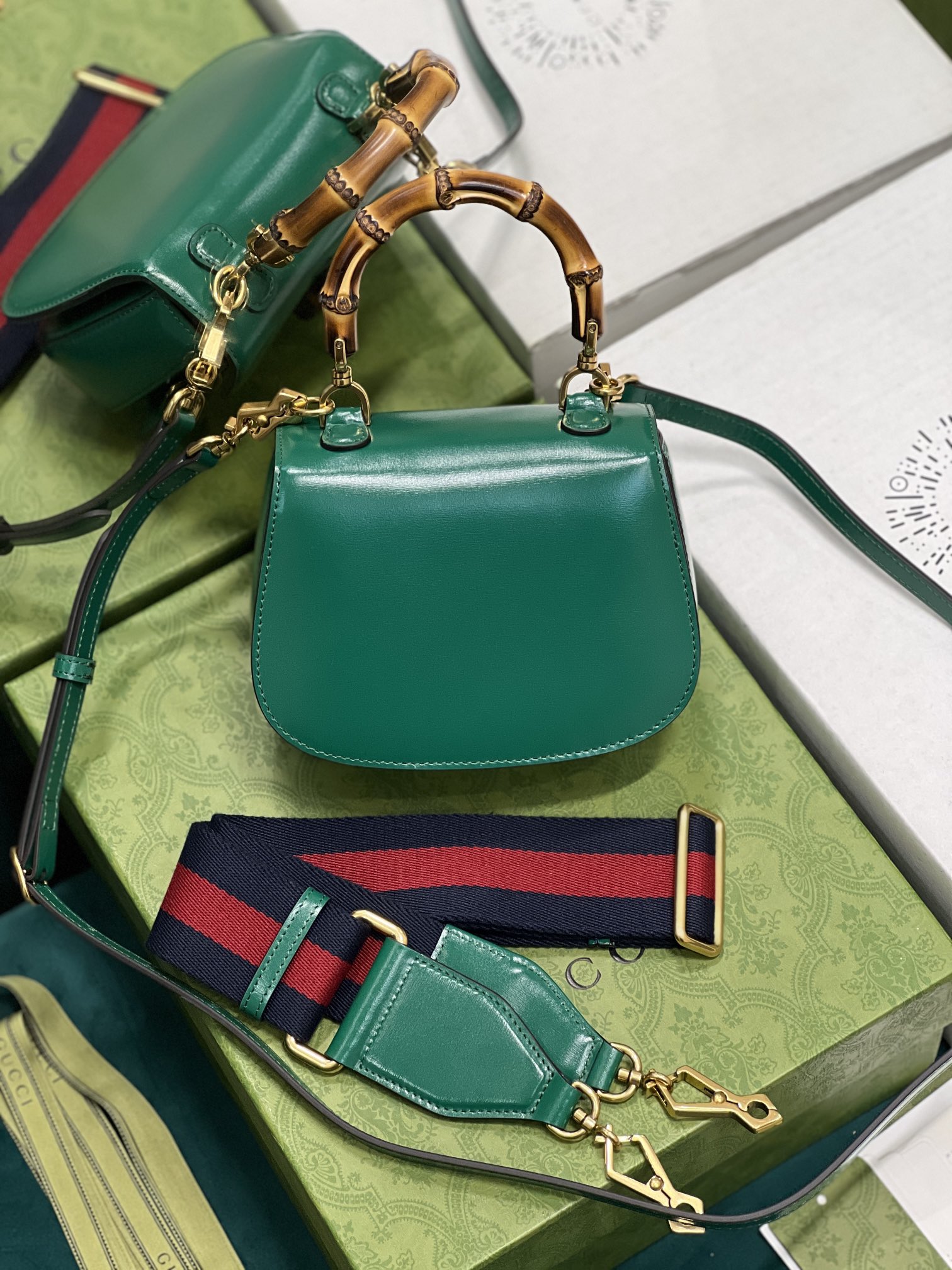 G*u*i top handle bag with bamboo-17*12*7.5&21*15*7cm