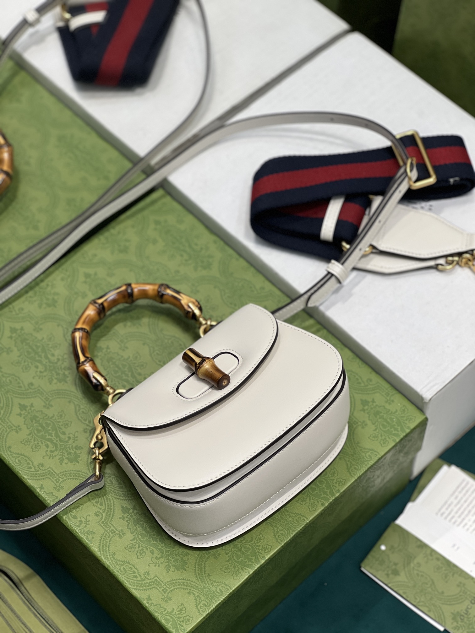 G*u*i top handle bag with bamboo-17*12*7.5&21*15*7cm