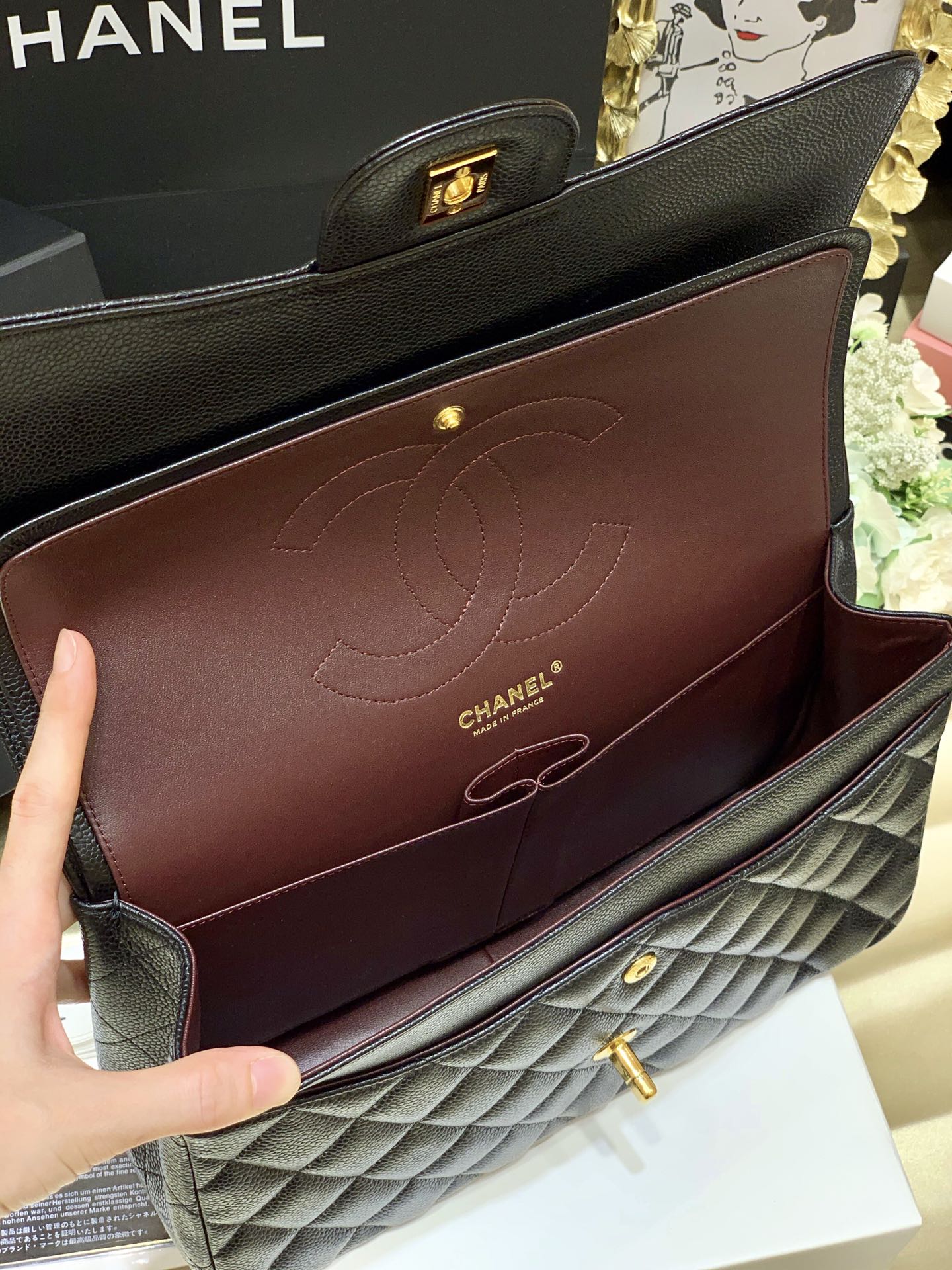 Ch@nel Flap Bag-Cavir Leather-Gold-30CM