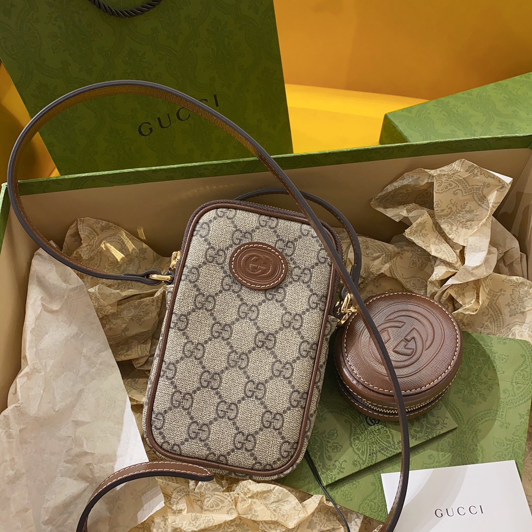 G*u*i interlocking double g phone bag-10.5*18*3cm