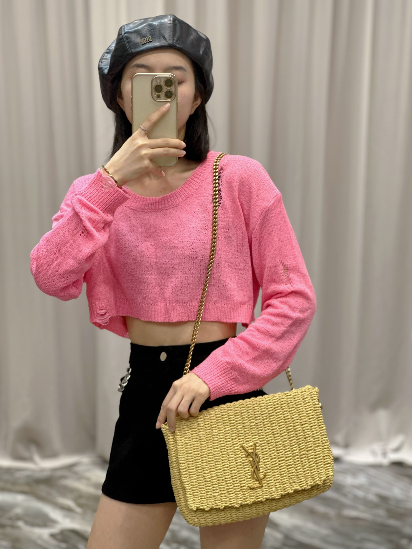 Y*L kate with raffia-28.5×20×6cm