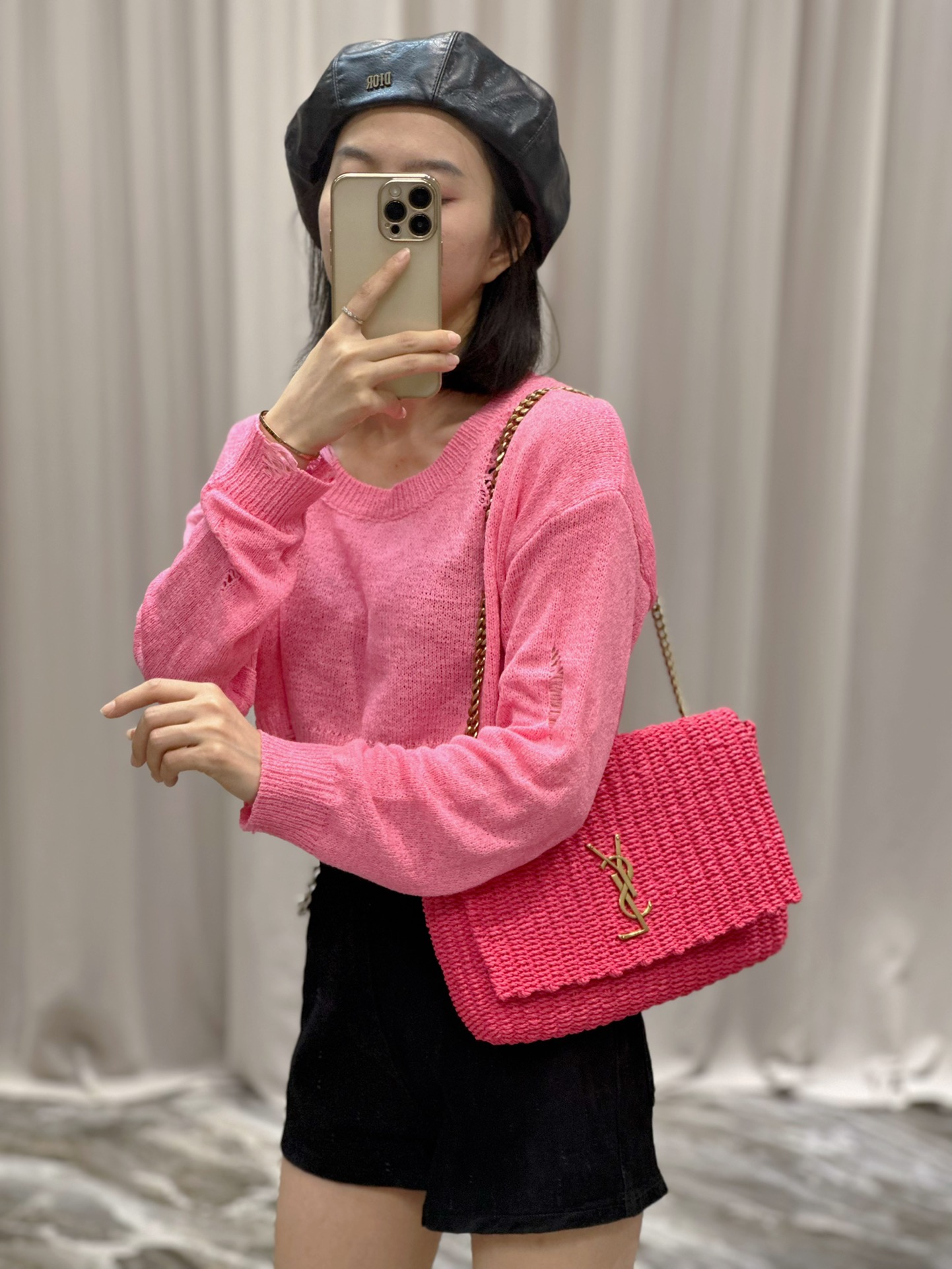 Y*L kate with raffia-28.5×20×6cm