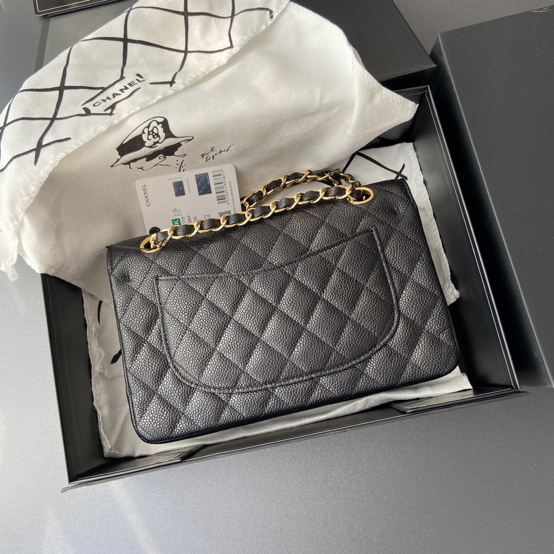 Ch@nel Flap Bag-(Burgundy Inside)Caviar-23CM