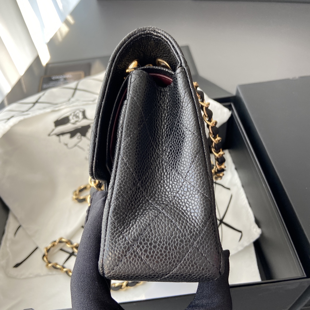 Ch@nel Flap Bag-(Burgundy Inside)Caviar-23CM