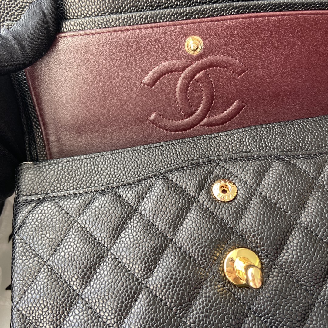 Ch@nel Flap Bag-(Burgundy Inside)Caviar-23CM