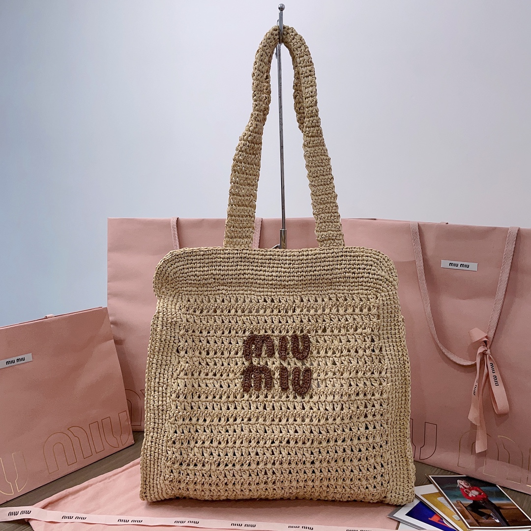 M*um*u crochet raffia tote bag-38.5x 40 x10cm