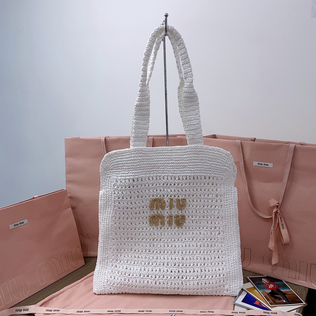 M*um*u crochet raffia tote bag-38.5x 40 x10cm