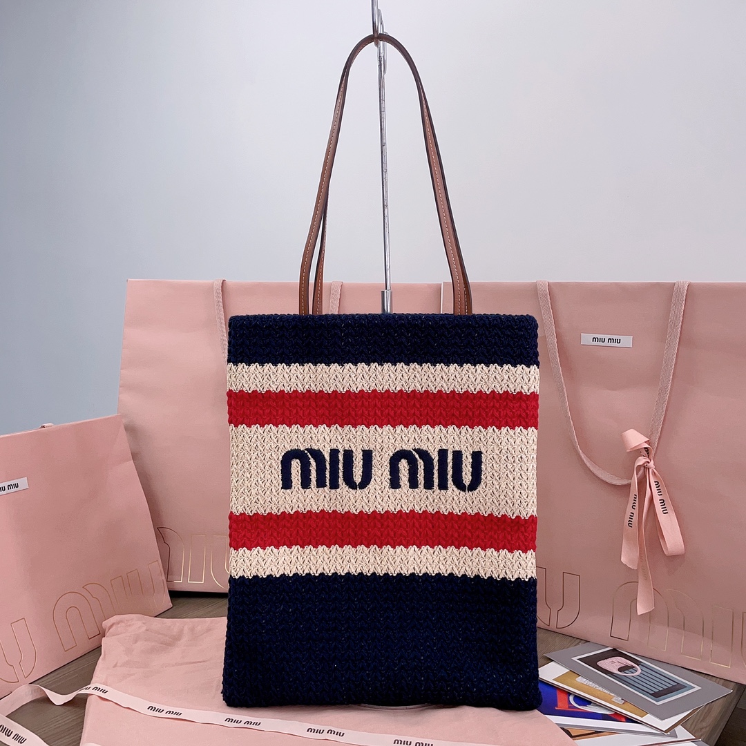 M*um*u striped crochet tote bag-30x38cm