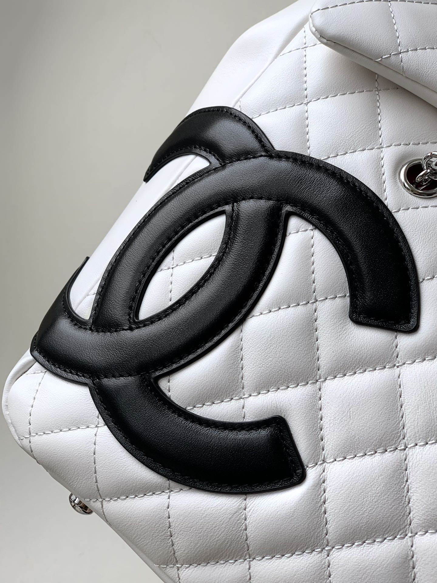 Ch@nel White/Black Quilted Cambon Ligne Large Flap Tote-33x24x11CM