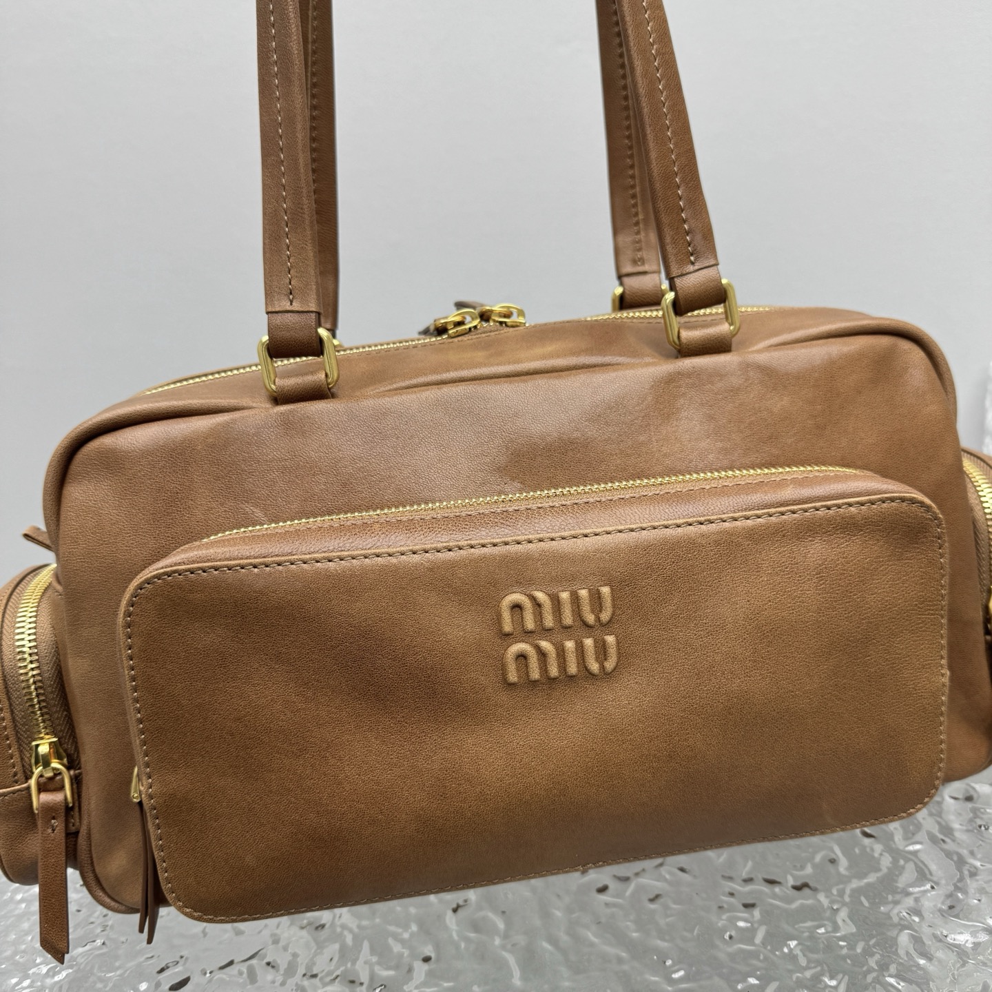 M1um1u pocket washed nappa leather bag-32*11*15.5cm