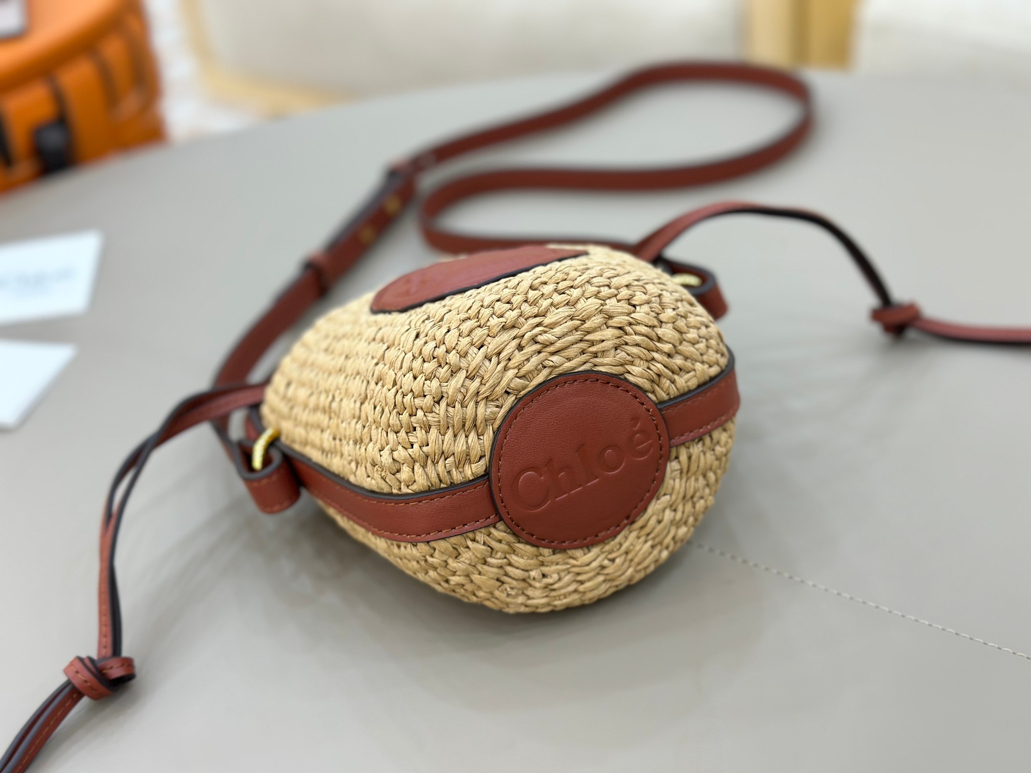 Chloé Mini Horse Medal Basket In Natural Fibers-14x12.5x14CM