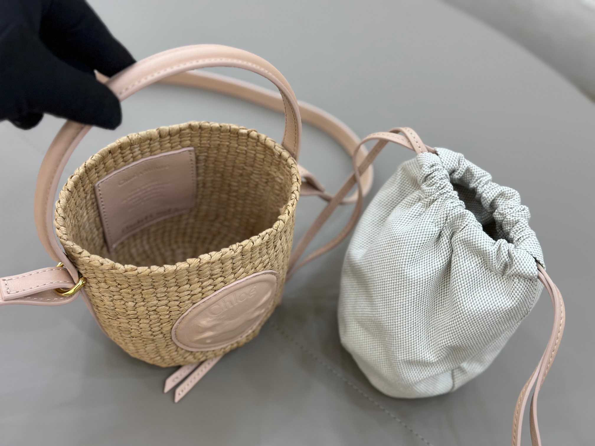 Chloé Mini Horse Medal Basket In Natural Fibers-14x12.5x14CM