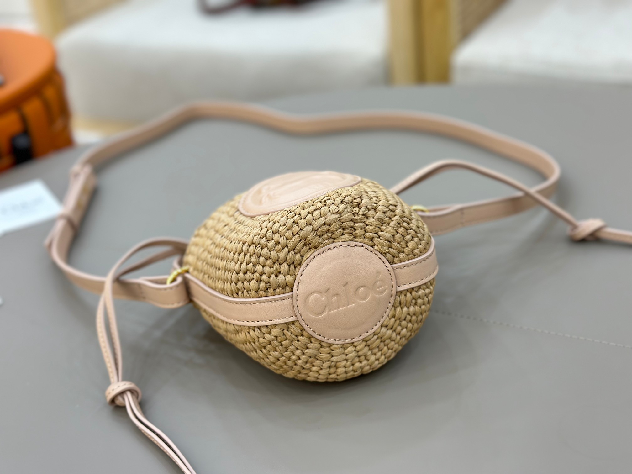 Chloé Mini Horse Medal Basket In Natural Fibers-14x12.5x14CM