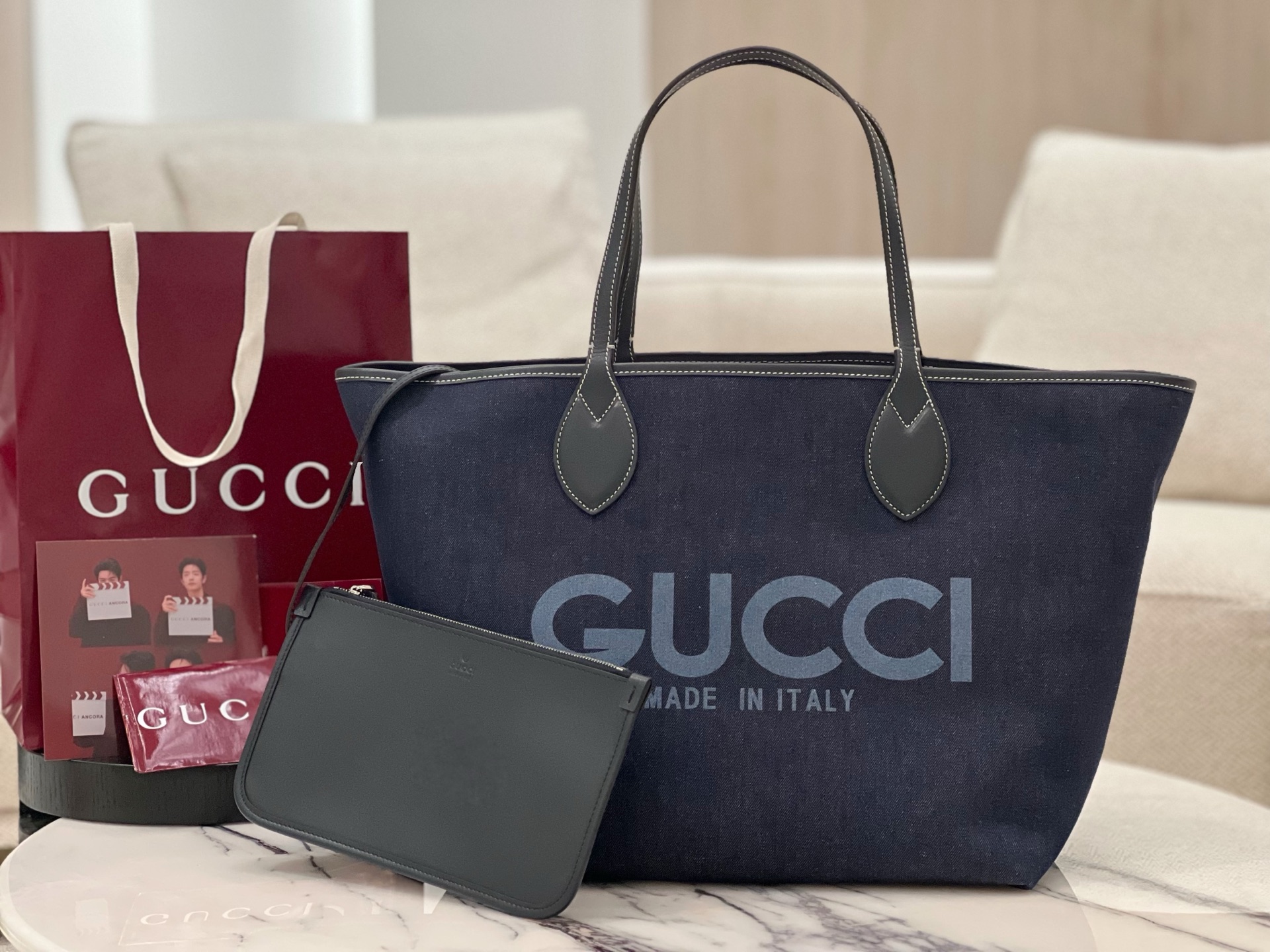 Gv*c* totissima reversible tote in dark blue denim -30.5 × 28 × 27cm