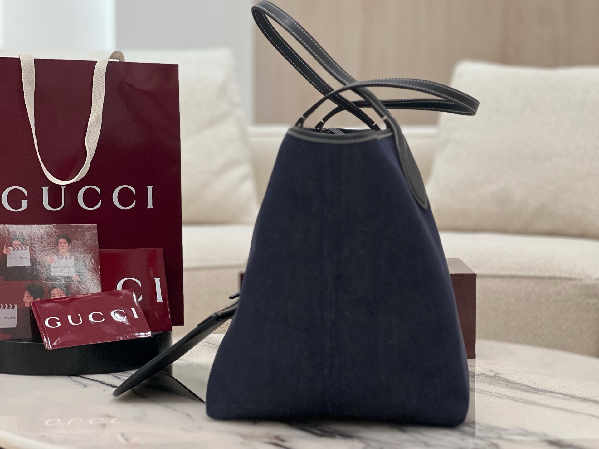 Gv*c* totissima reversible tote in dark blue denim -30.5 × 28 × 27cm